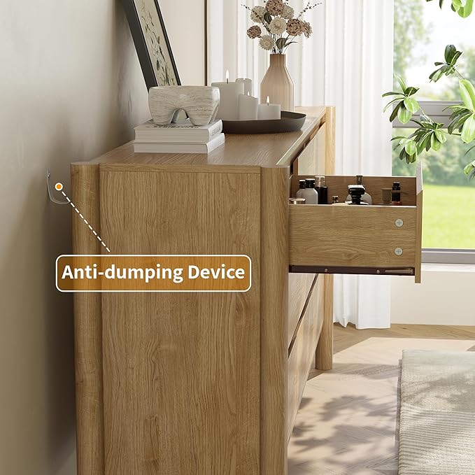 Dresser for Bedroom,9-Drawers,63" Wide Farmhouse Large Dressers & Chest,4 Solid Wood Legs,TV Stand, Storage Organizer Furniture for Bedroom(Oak)