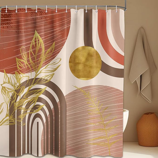 Boho Mid Century Modern Shower Curtain Bohemian MCM Shower Curtains for Bathroom Decor Sets, Waterproof Fabric with Hooks 70x96in