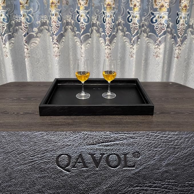 20 x 14 inches High-End Light Luxury Leather Rectangle Oversized Service Tray for Ottoman Tray, Coffee, Food, Family Dinner, Picnic, Party Essentials (Black, 20 x 14 inch)