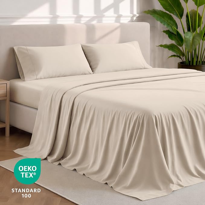 Bare Home King Sheet Set - 1800 Ultra-Soft Microfiber King Bed Sheets - Double Brushed - Deep Pockets - Easy Fit - 4 Piece Set - Bedding Sheets & Pillowcases (King, Sand)