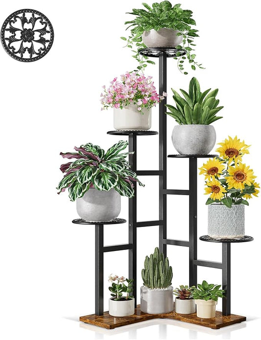 6 Tier Plant Stand Indoor Outdoor Metal Flower Pot Holder Shelf Tiered Planter Display Rack for Living Room Balcony Garden Patio