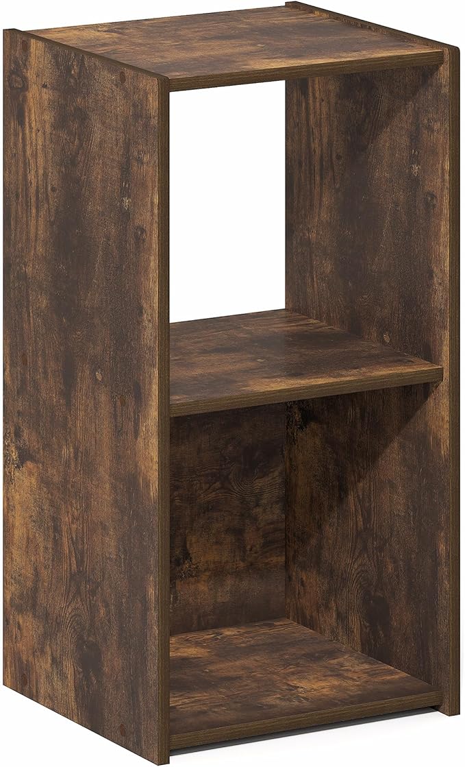 Furinno PELLI Book Shelf, 2-Cube Bookshelf with Open & Closed Back Cubes, 2 x 1 Storage Organizer Cabinet, 12.2 x 11.6 x 24.2, for Living Room, Bedroom, Home Office, Amber Pine