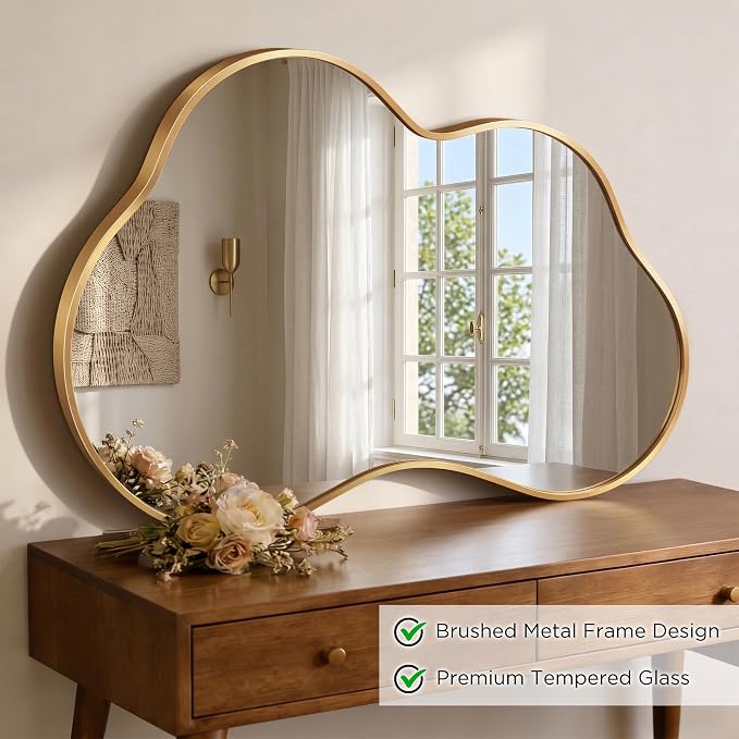 Irregular Wall Mirror with Metal Frame for Living Room, Hallway, Entryway, Bathroom and Dining Room