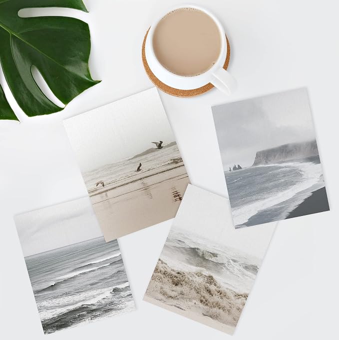 SIGNWIN Poster Bathroom Decor 11"x14"x 4, Wall Art Room Decor Multicolor for Living Room, Bedroom, Office White Minimal Ocean Beach Seashore Coastal Landscapes Nature Wilderness Realism Landscape