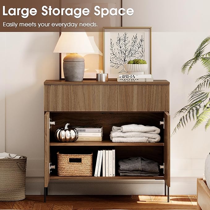 WAMPAT 31.5" Buffet Sideboard Cabinet with Storage, Wood Credenza Console Table with 1 Drawer & 2 Doors, Coffee Bar Cabinet, Wine Bar Storage for Dining Room, Living Room, Light Walnut