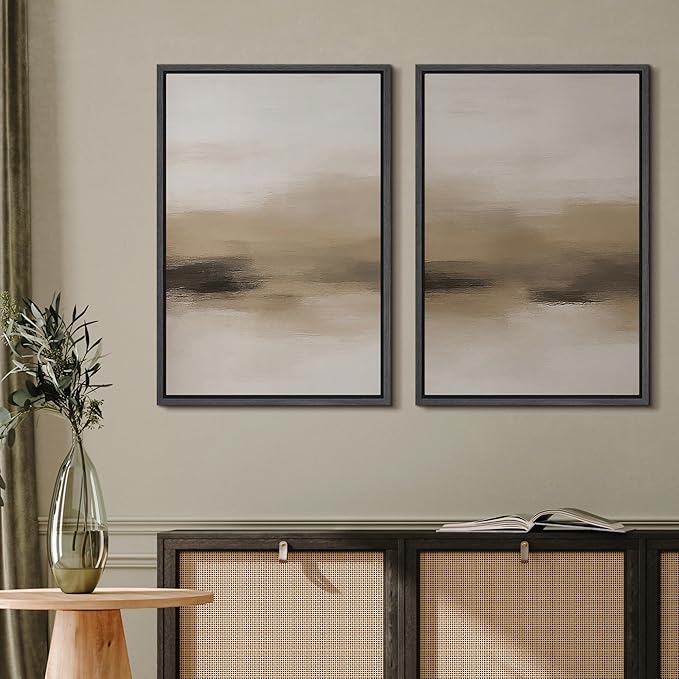 MUDECOR Framed Canvas Print Wall Art Abstract Neutral Beige Contemporary Minimalist Landscape Illustrations Modern Art Decorative Bohemian Colorful for Living Room, Bedroom, Office - 24"x36"x2 Black