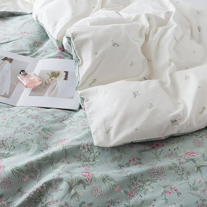 HoneiLife King Size Duvet Cover - 100% Cotton Comforter Cover, Floral Bedlinen for Set King Beds, 3-PC Wildflower Comforter Cover Sets