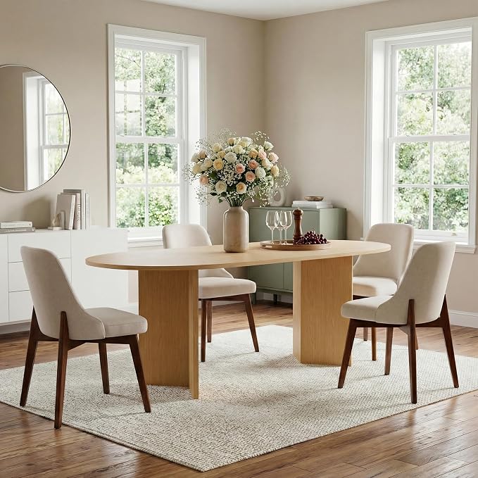 Casaphoria Dining Chairs Set of 2, Mid Century Modern Upholstered Kitchen Chairs with Solid Wood Legs, Ergonomic Accent Side Chair for Living Room, Desk, Bedroom and Vanity, Beige and Walnut
