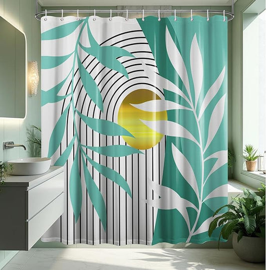 Boho Aqua Shower Curtain, Mid Century Modern Teal Blue Shower Curtains for Bathroom Waterproof Cloth Fabric with Hooks, 70" W x 72" L