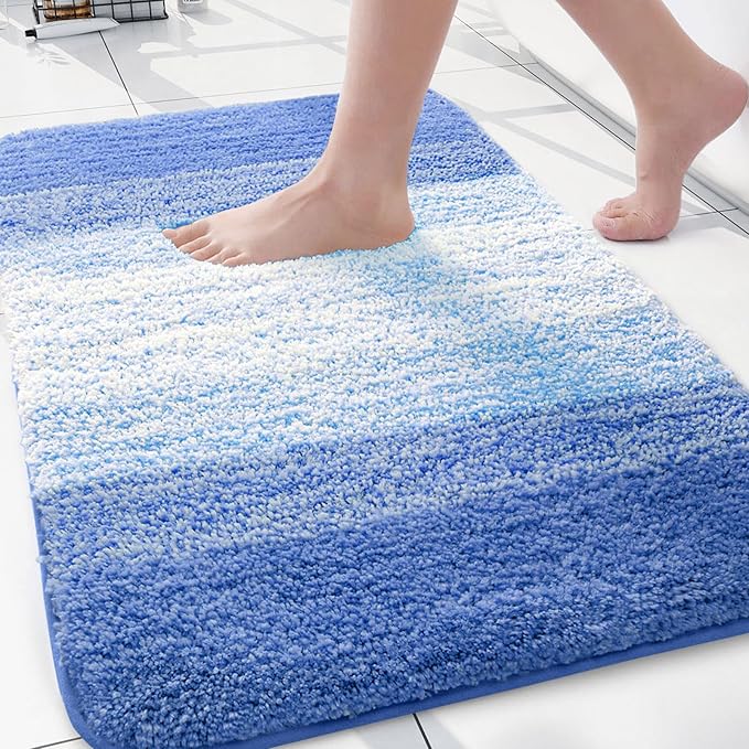 Arotive Microfiber Bathroom Rugs, Shaggy Soft and Absorbent Bath Rug, Non-Slip, Thick Plush Machine Washable Dry Bath Mats for Bathroom, Tub and Shower, 30x20, Light Royal Blue, Rectangular