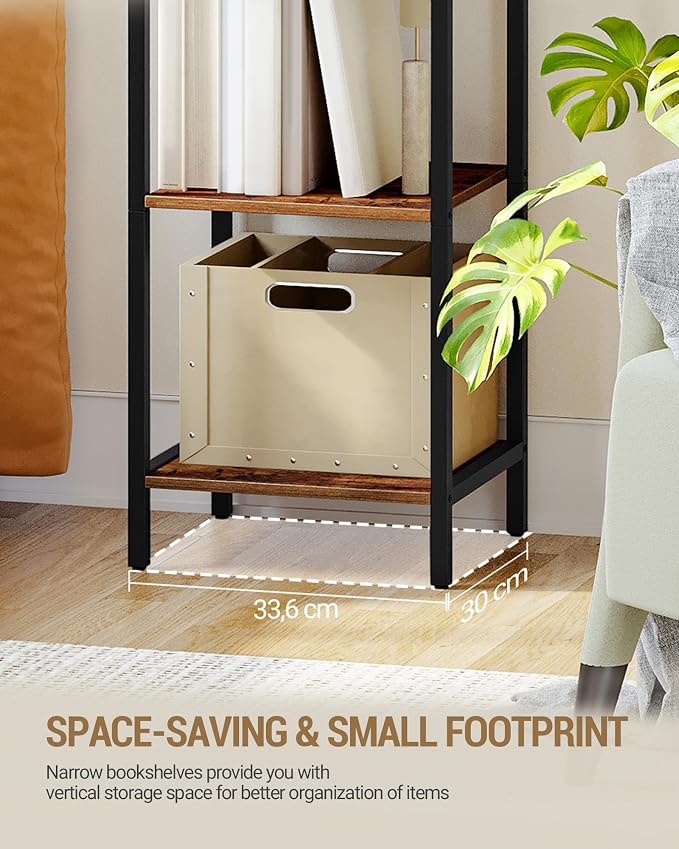 Hzuaneri Bookshelf Narrow Bookcase, Tall Storage Rack with Steel Frame, Display Standing Shelf Unit, Skinny Book Shelf for Study Living Room Home Office, Industrial Style, 6-Tier Rustic Brown BC56001B