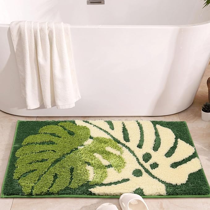 Hi Space Bathroom Rugs Mat 31.5x19.7IN Green Leaves Bath Mat for Bathroom Non Slip Machine Washable Soft Absorbent Cute Bath Rug Plush Bath Carpet for Tub Shower Sink Fluffy Entryway Doormat