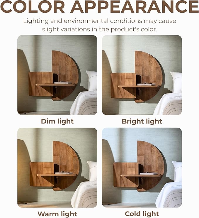 Behomes Soluna Solid Wood Floating Nightstand, Wall Mounted Nightstand, Floating Bedside Table for Bedroom and Living Room, Modern Rustic Wooden Night Stand, Small Floating Shelf for Wall, Walnut