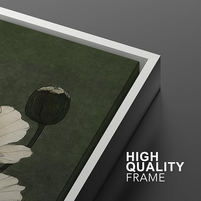 IDEA4WALL Framed Canvas Print Wall Art Set White Bloom Botanical Elegant Green and Cream Floral Illustrations Modern Art Decorative Calm/Zen for Living Room, Bedroom, Office - 24"x36"x2 White