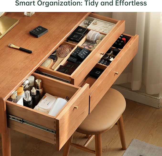 Cherry Wood Vanity Desk, Makeup Table for Bedroom, Small Study Desk Writing Table for Girls Teens, 18" D x 40" W x 32" H, Vanity Table Only