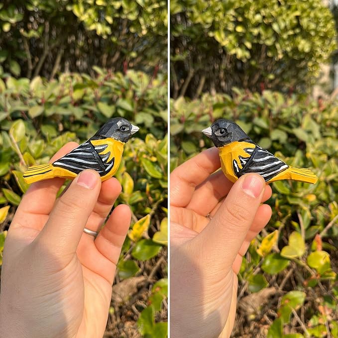 Hand Carved Bird Figurines, Hand-painted Sculpted Wooden Birds, Wood Bird Sculptures for Home Decoration, Hand Crafted Life Like Bird Statues, Ideal Gifts for Bird Lovers (Baltimore Oriole)