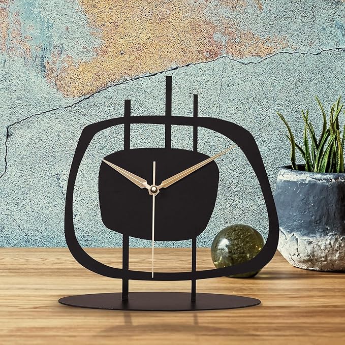 Table Clock for Living Room Office, Bedside, Kitchen | Silent Running Night Shelf Analog Desk Clock with 8 x 9 inch Size | Decorative Table Clocks