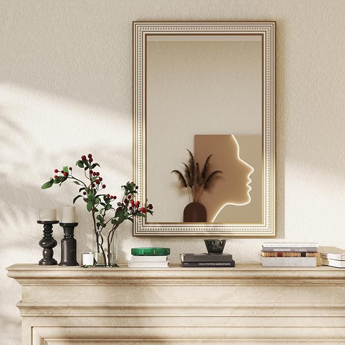 Reflinto 36x24 Inch Bathroom Decorative Wall Mirror, Rustic Farmhouse Wooden Frame Rectangular Mirrors for Over Sink, Living Room, Entryway, Foyer - Horizontal/Vertical Mount