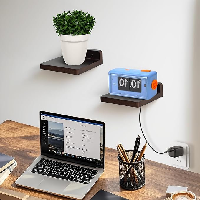 Small Floating Shelf for Wall,5 Inch Wooden Wall Shelf Set of 6,Mini Speaker, Baby Monitor,Cameras，Figurines Display Stand, for Bedroom, Gaming Room, Living Room, Bathroom, Office(Walnut)