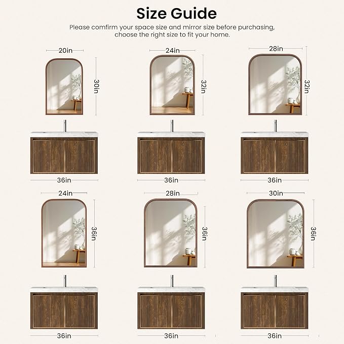 28"x36" Arch Wall Mirror for Wall, Wall Mounted Vanity Mirror for Bedroom, Wood Grain Finish Frame Mirror with Tempered Glass, Vintage Decorative for Bathroom, Entryway, Living Room, Walnut