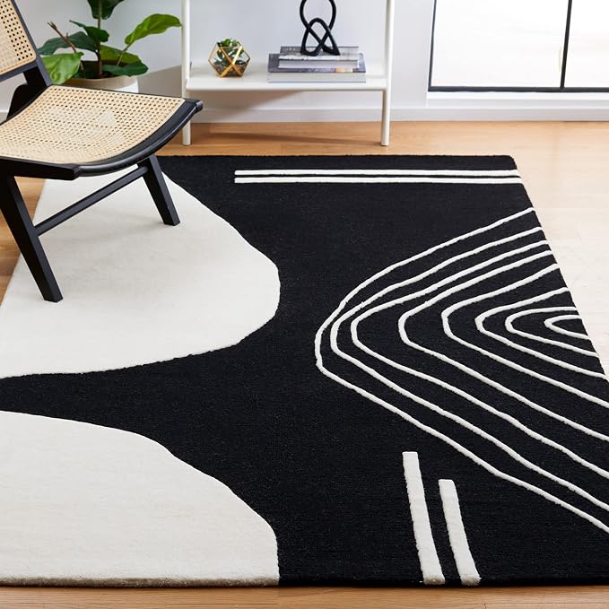 SAFAVIEH Rodeo Drive Collection Area Rug - 6' Square, Black & Ivory, Handmade Mid-Century Modern Abstract Wool, Ideal for High Traffic Areas in Living Room, Bedroom (RD860Z)