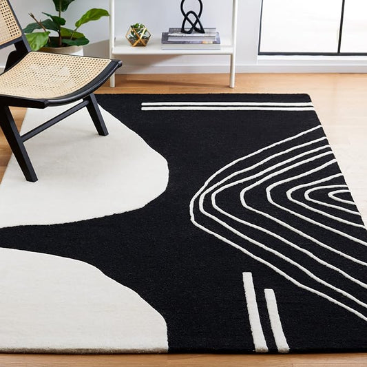SAFAVIEH Rodeo Drive Collection Area Rug - 6' Square, Black & Ivory, Handmade Mid-Century Modern Abstract Wool, Ideal for High Traffic Areas in Living Room, Bedroom (RD860Z)