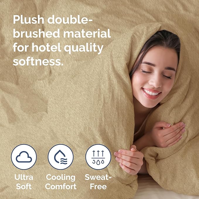 Duvet Cover King Size - Extra Soft King Size Duvet Cover - Lightweight, Breathable, Easy Care & Fade Free w/Zipper Closures & Ties - 104" x 90" Inches - (Heathered Tan) Comforter Not Included
