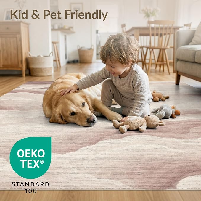8'x10' Washable Modern Wave Area Rug, Cream Foldable Oversized Carpet for Living Room, Under Sectional, Family Room, Non-Slip Flatwoven Floor Covering | Ref:2208258