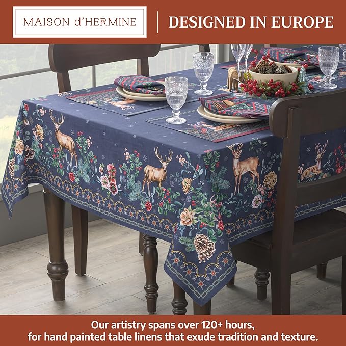 Maison d' Hermine Table Cloth Rectangle Table 100% Cotton 60 x 108 Inches Fall Tablecloth Reusable Everyday Use for Thanksgiving Christmas Decorations Dining Farmhouse Party (Christmas Joy)