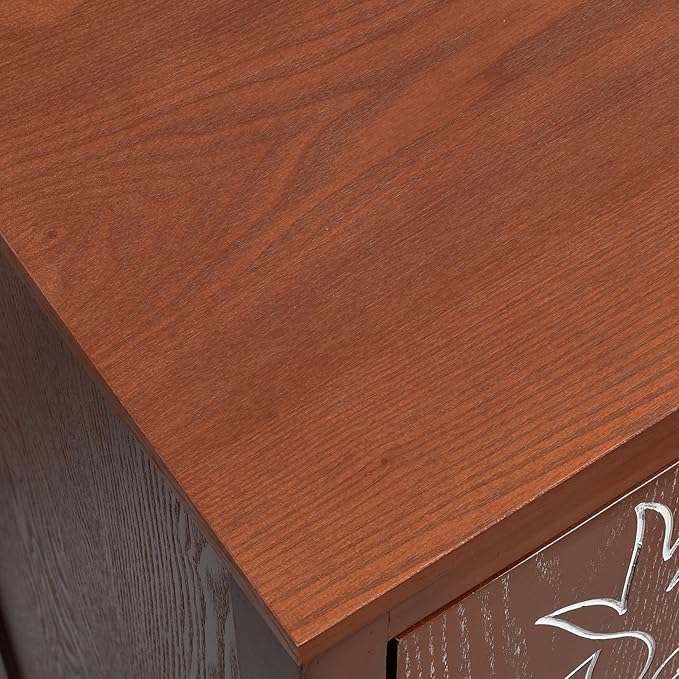 eHemco Tropical Monstera Door Accent End Table, Modern Retro Style, 16.5 x 14 x 31 Inches, Antique Walnut Finish