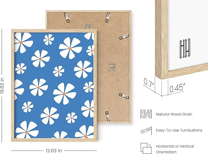 HAUS AND HUES Daisy Wall Art - Blue flower art for living room, framed in beige for a soft, natural look (Beige Frame, 12x16).