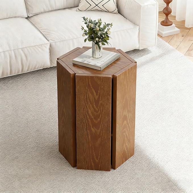 Solid Wood Nesting Coffee Table Set of 2 (2 Tables in 1 Box), Modern Modular End Table with Multiple Layouts, for Living Room Layout - Light Brown - 12.2" L x 12.2" W x 16.7" H