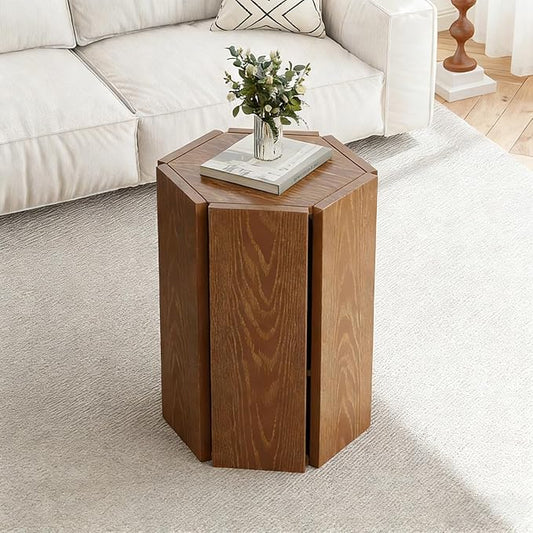 Solid Wood Nesting Coffee Table Set of 2 (2 Tables in 1 Box), Modern Modular End Table with Multiple Layouts, for Living Room Layout - Light Brown - 12.2" L x 12.2" W x 16.7" H