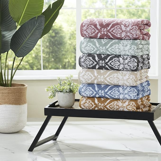 Modern Threads Amaris 6-Piece Reversible Yarn Dyed Jacquard Towel Set - Bath Towels, Hand Towels, & Washcloths - Super Absorbent & Quick Dry - 100% Combed Cotton, Rosewood