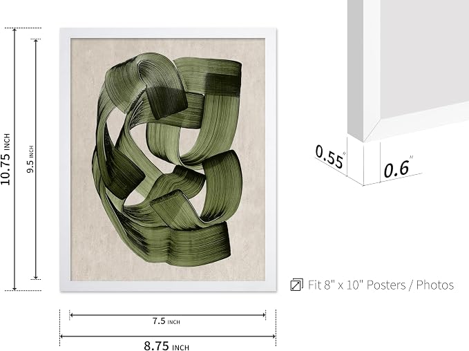 Poster Master Green Abstraction Poster - Brush Strokes Print - Painted Swirl Art - Chic Boho Design - Abstract Illustration - Great Office or Living Room Decor - 8x10 White Framed