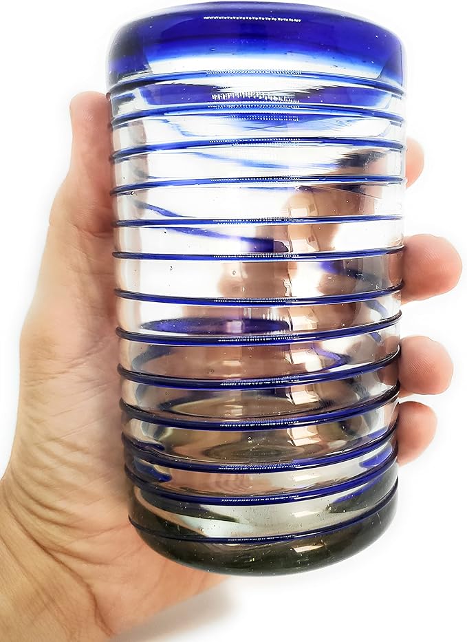Cobalt Blue Spiral 14 oz Drinking Glasses (set of 6), Recycled Glass, Lead-free, Toxin-Free (Drinking)