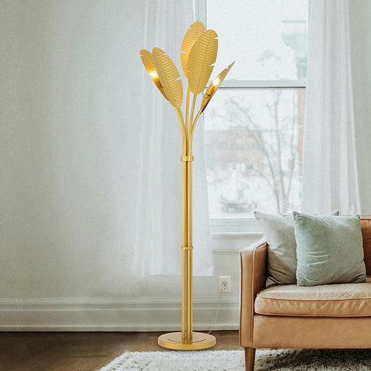 TOCHIC Coastal Floor Lamp, Coconut Palm Tree Floor Lamp for Living Room with Foot Switch 67 inch Tall, Modern Gold Standing Lamp Tropical Reading Lamp for Bedroom, Home Office