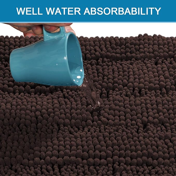 H.VERSAILTEX Bathroom Rugs Bath Rug Set 2 Piece Bathroom Contour Rug Toilet Mat Sets Non Slip Contour Bath Rug Ultra Thick Water Absorbent Striped Bath Mats(36" x 24" Plus 20" x 24" U, Chocolate)
