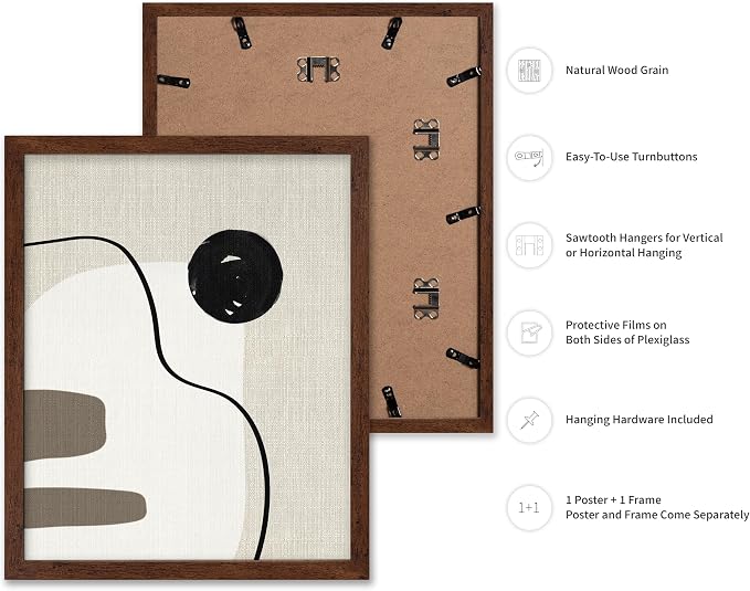 Poster Master Linen Shapes Poster – Lines on Linen Print – Chic Boho Art – Modern Abstract Artwork – Mid-Century Modern Piece – Great Bedroom or Living Room Decor – 8x10 Brown Framed