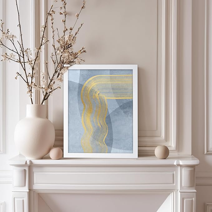 Poster Master Golden Lines Poster - Graphical Illustration Print - Abstract Design - Mid Century Modern Artwork - Visual Art - Chic Boho Artwork - Bedroom Decor - 11x14 White Framed