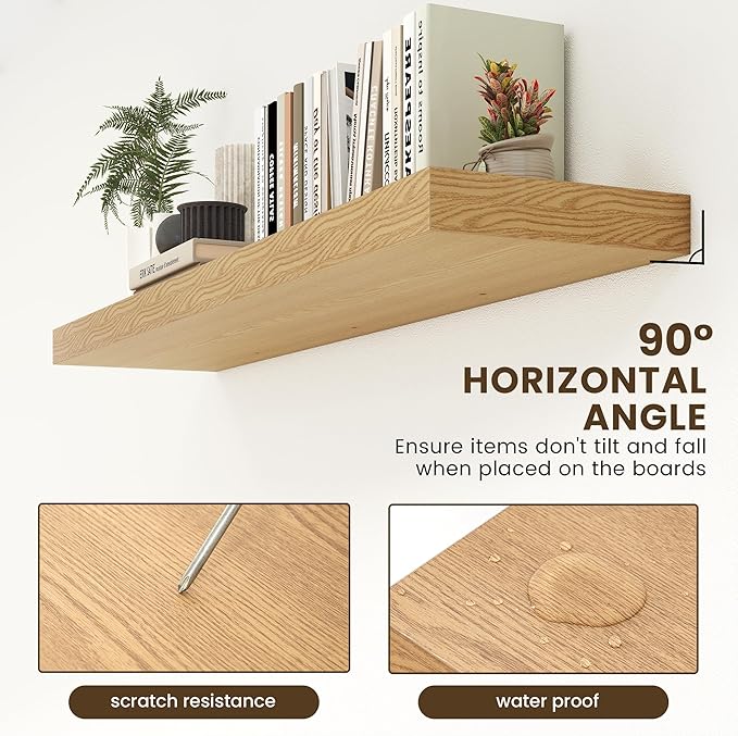 12 Inch Deep Floating Shelves | 55 Inch Oak Floating Shelves | 55" W x 12" D Rustic Wood Shelves for Wall | Deep Oak Shelves for Living Room Bathroom Laundry Room Kitchen