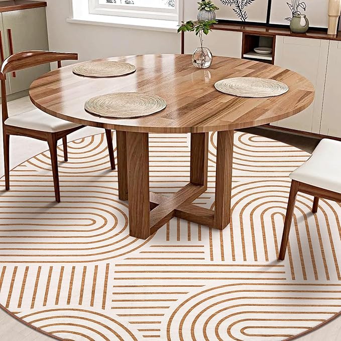 Washable Rug 6ft Area Rugs, Abstract Rug for Bedroom, Soft Rainbow Non Slip Throw Rugs with Rubber Back, Low Pile Stain Resistant Boho Geometric Carpet for Dining Room,Orange