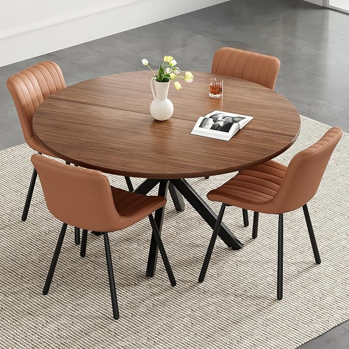 Soohow 47.2" Solid Wood Round Dining Kitchen Table for 4-6 People with Intersecting Pedestal Base