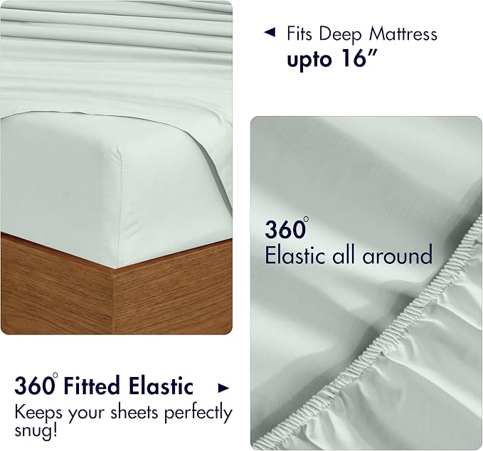 RUVANTI 100% Cotton Percale Sheets Queen Size 6 Piece Set, Cooling Bed Sheets for Hot Sleepers, Deep Pocket 16”, Breathable Lightweight & Durable, Crisp Hotel Style Sheets, Aqua Glass