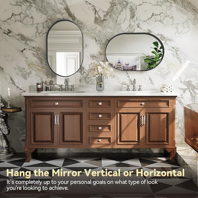 Brightify Black Oval Mirror for Bathroom Vanity 20x30 Inch, Matte Black Bathroom Mirrors for Wall Metal Frame, Wall Mounted Mirror for Bedroom Living Room Wall Decorative Hang Vertical and Horizontal