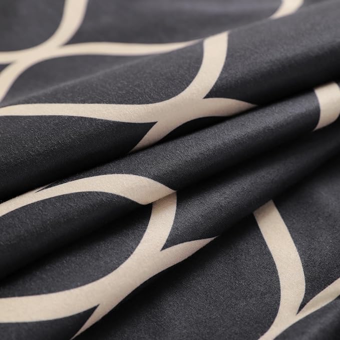 NTBAY 2 Pieces Curve Pattern Duvet Cover Set, Brushed Microfiber Soft Black and Beige Twin Duvet Cover Set, Reversible Zipper Comforter Cover with Ties and 1 Pillow Sham