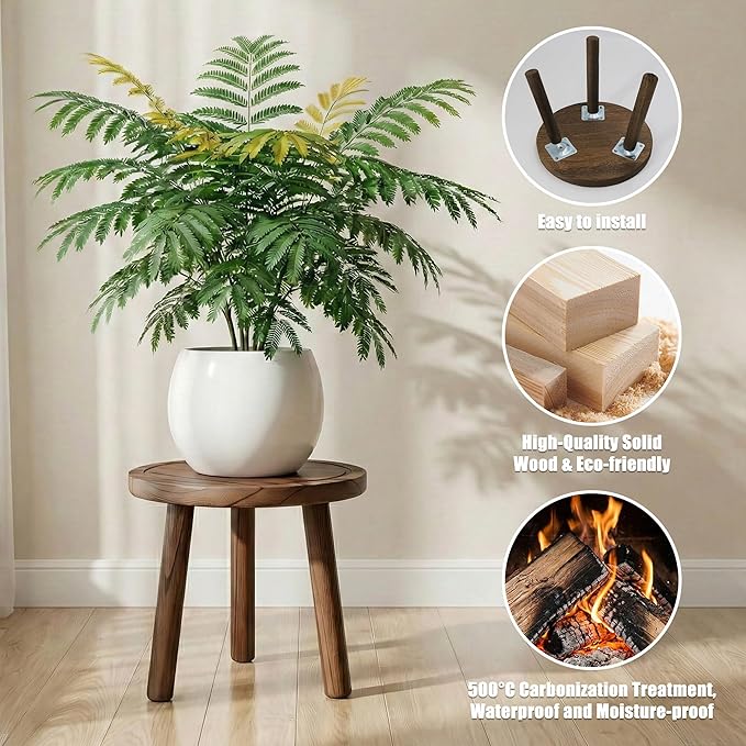 Wood Plant Stands Indoor, 1-Pack Single Plant Stand for 6-12 Inch Pots, Mid-Century Modern Plant Stool, Tall Wooden Plant Stand for Large Plants Perfect Fit for Living Room, Balcony, Office (Dark Brown)