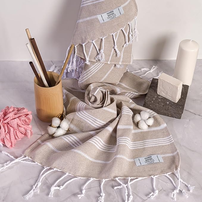 Hand Towels - Set of 2 | 18" x 30" - Decorative Turkish Hand Towel for Bathroom, Kitchen, Guest, Face, Hair, Tea, Dishcloth (Sultan, Beige)