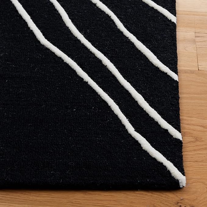 SAFAVIEH Rodeo Drive Collection Area Rug - 6' Square, Black & Ivory, Handmade Mid-Century Modern Abstract Wool, Ideal for High Traffic Areas in Living Room, Bedroom (RD860Z)
