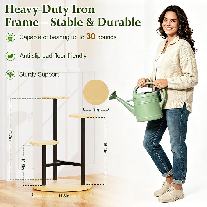 3 Tiers Black Plant Stand Indoor Tall Metal Wood Plant Shelf Outdoor Plant Stands Indoor Plant Table Rack Tiered Plant Stand Garden for Living Room Balcony Patio - RoundLight
